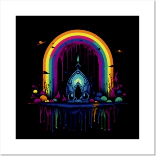 Cool Goth Rainbow Skull Neon Colors Rave Design Posters and Art